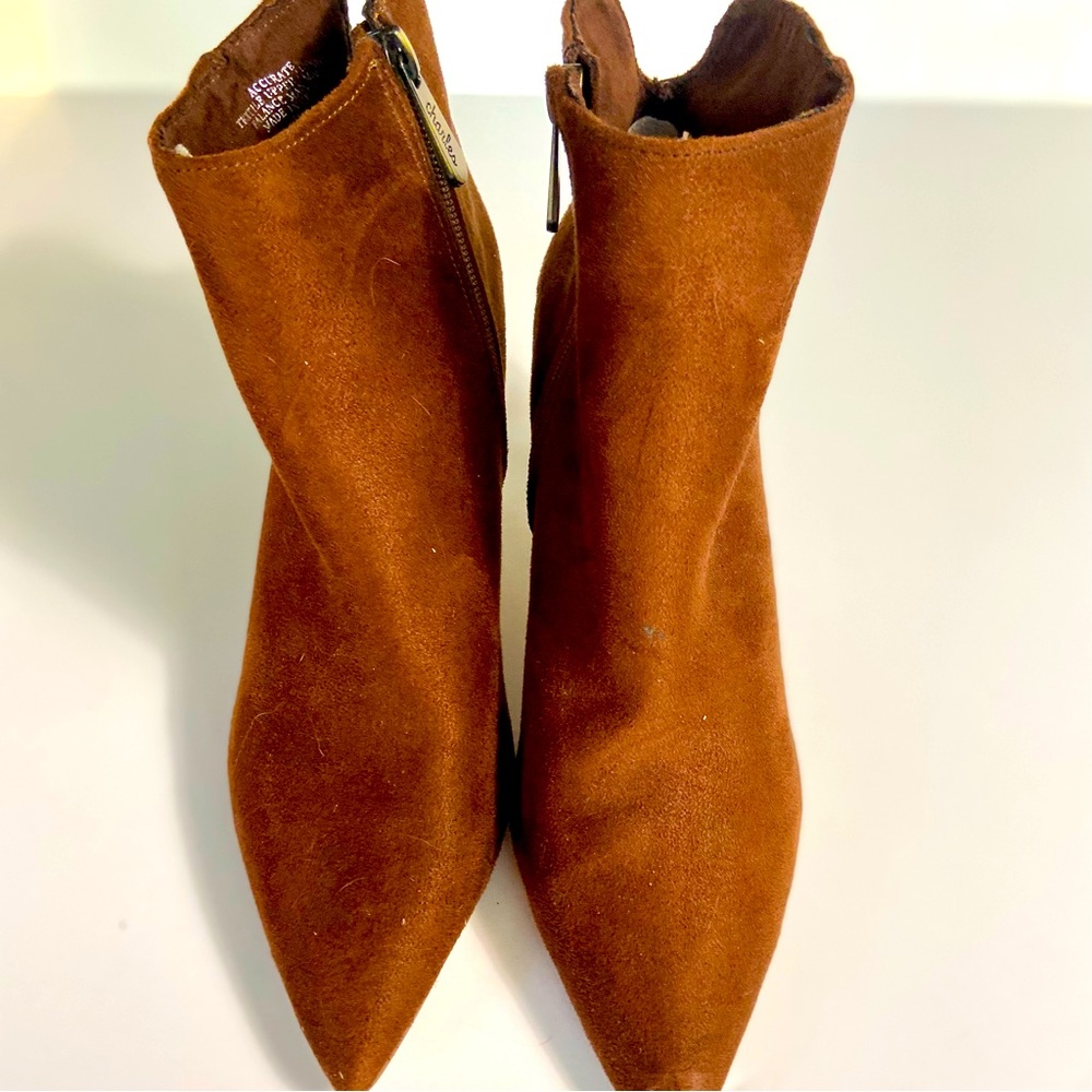 Charles cognac brown suede Kitten heel bootie 8